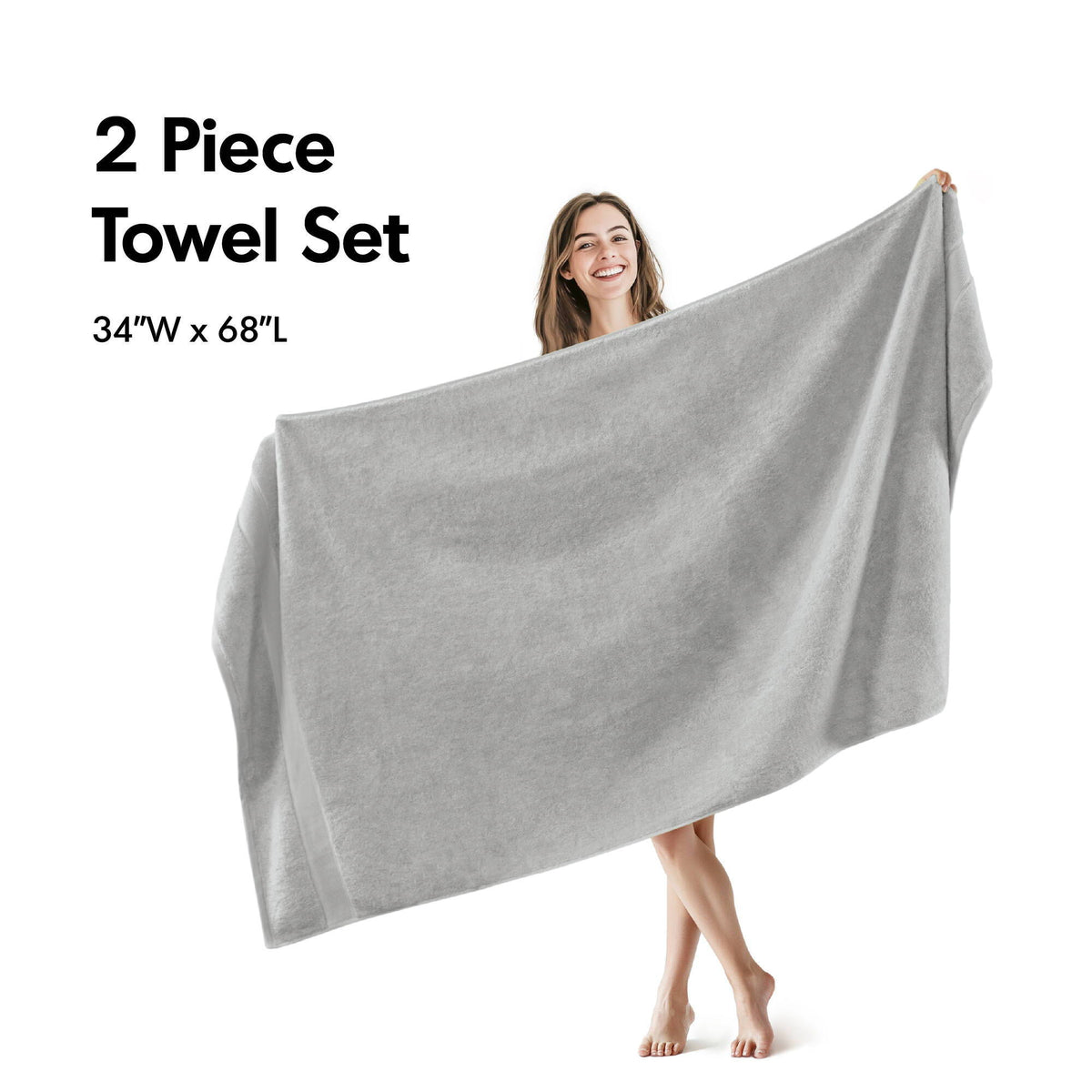 800GSM - 2 Piece Set Bath Sheet Antimicrobial - Silver