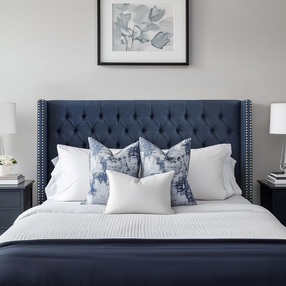 Amelia - Queen/Full Upholstery Headboard - Navy