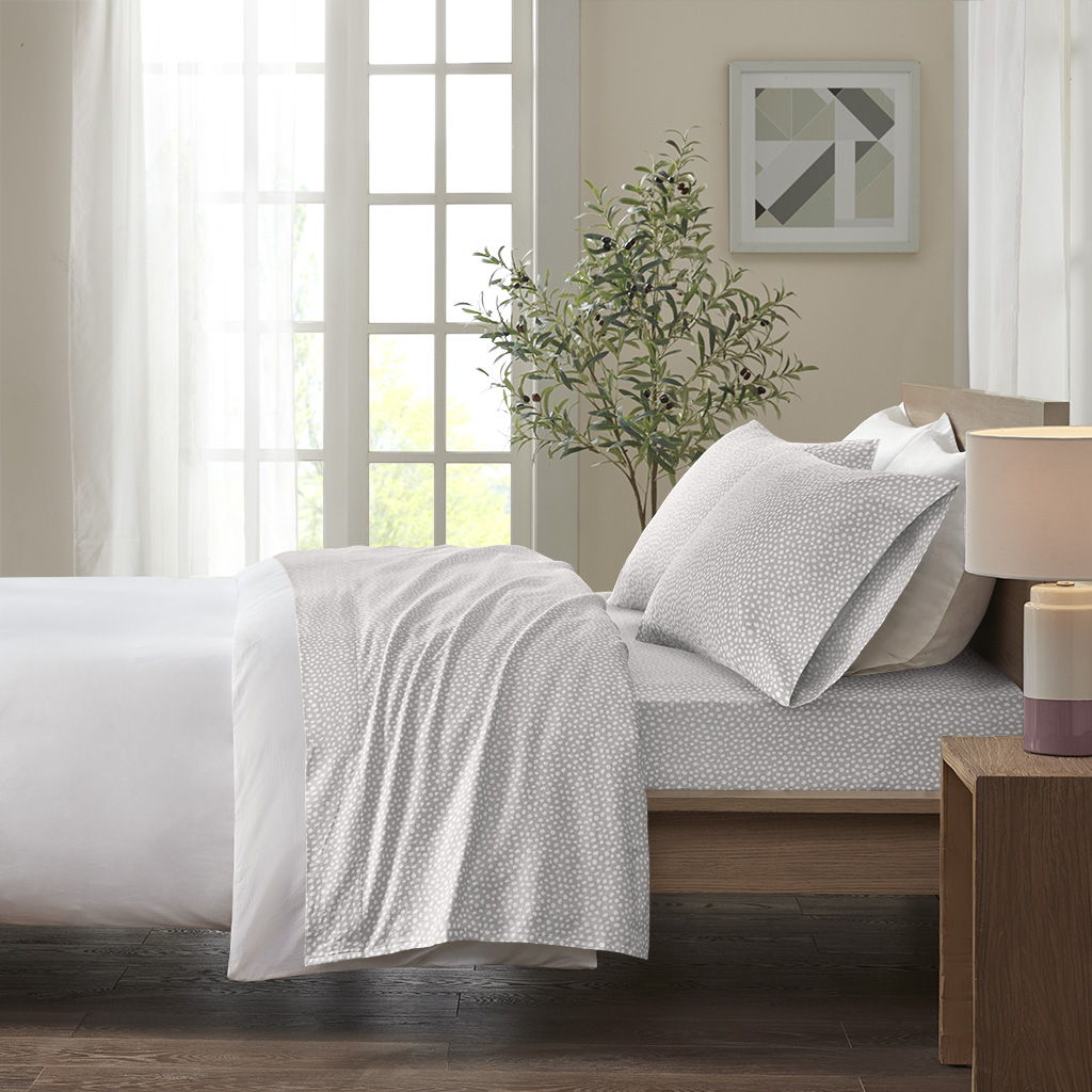Cozy Flannel - Queen Printed Sheet Set - Gray Dots