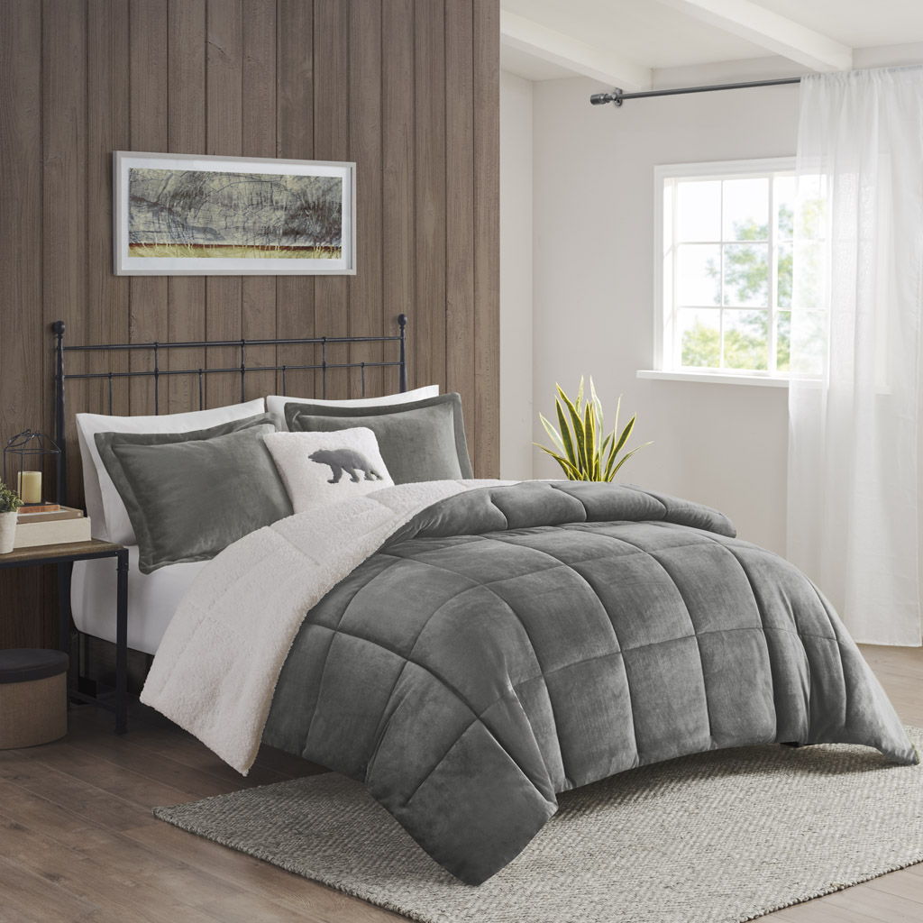 Alton - King Down Alternative Comforter Set - Charcoal / Ivory