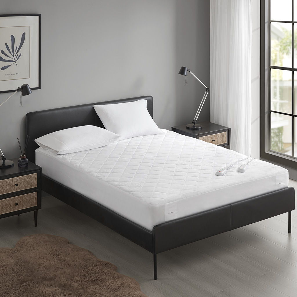 Embossed - Queen Heated Mattress Pad - White
