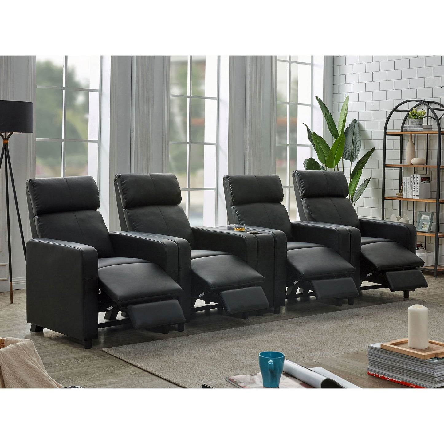 Warren - 4 Seater Home Theater With Wedge Console Recliners - Black