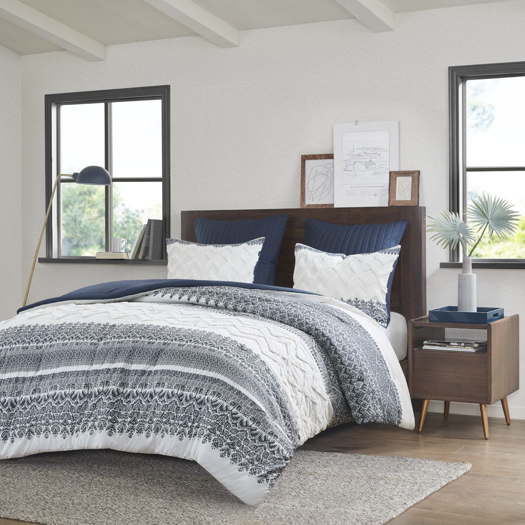 Mila - 3 Piece Comforter Set With Tufting - Navy