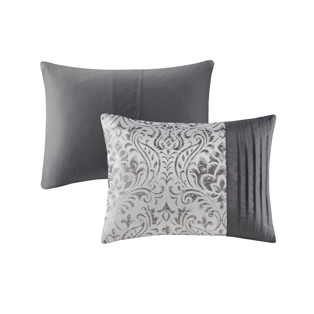 Emilia - 12 Piece King Jacquard Comforter Set With Bed Sheets - Silver