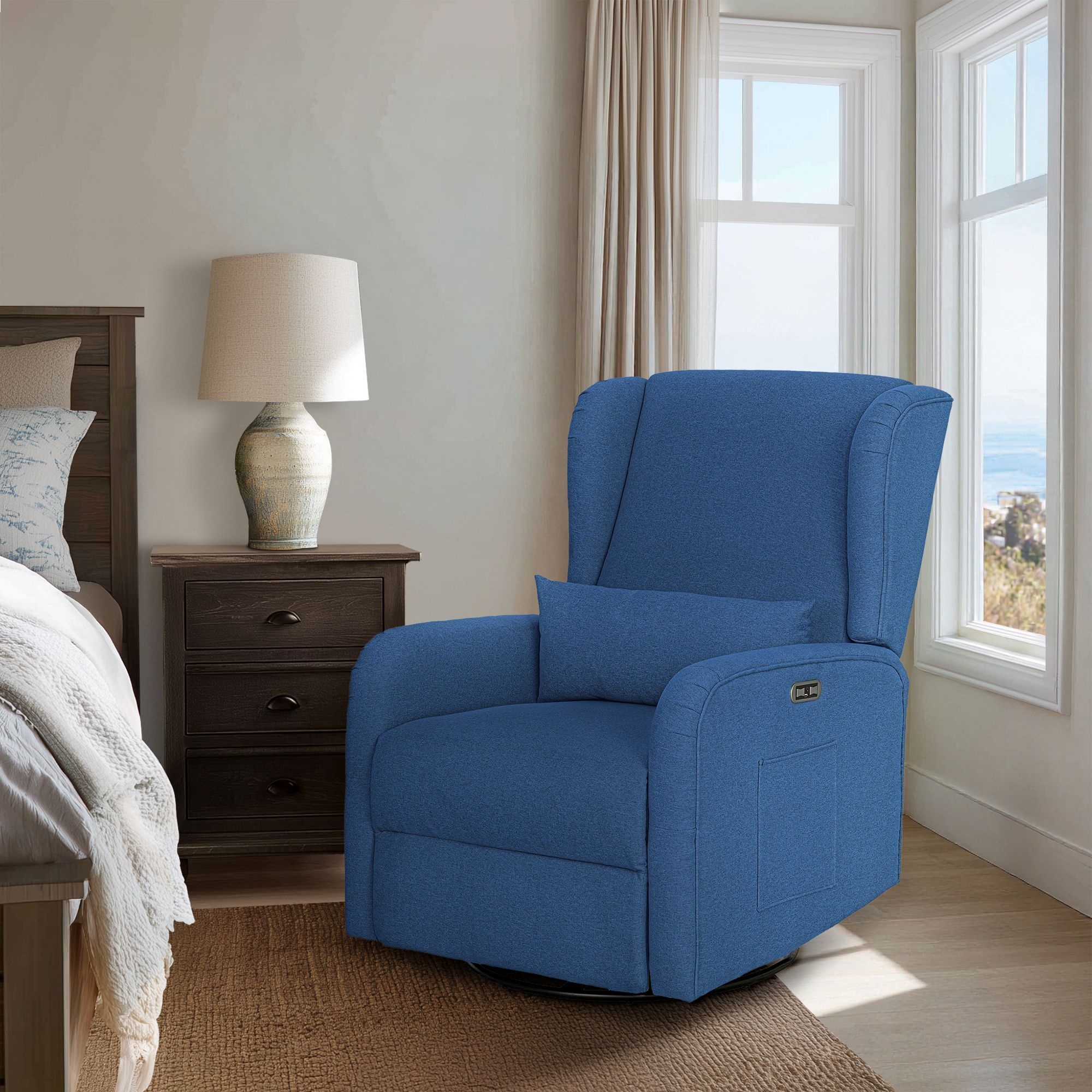 Candace - Power Recliner 3-in-1 With Swivel, Glider, USB Ports - Blue