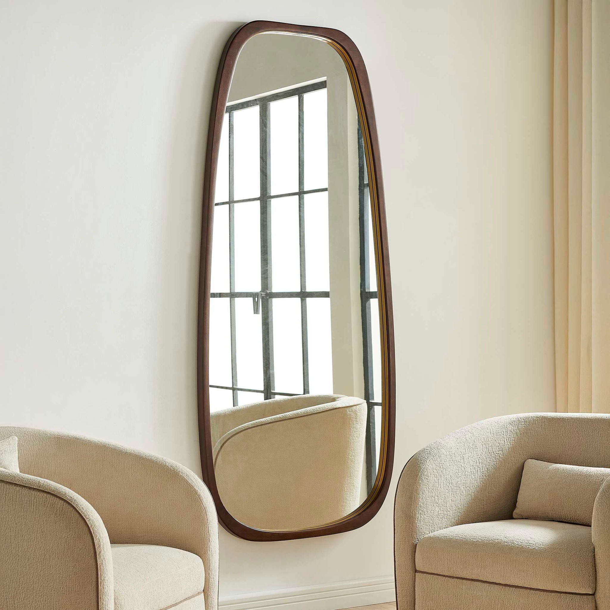 Zachari - Asymmetrical Tall Mirror - Gold / Woodtone