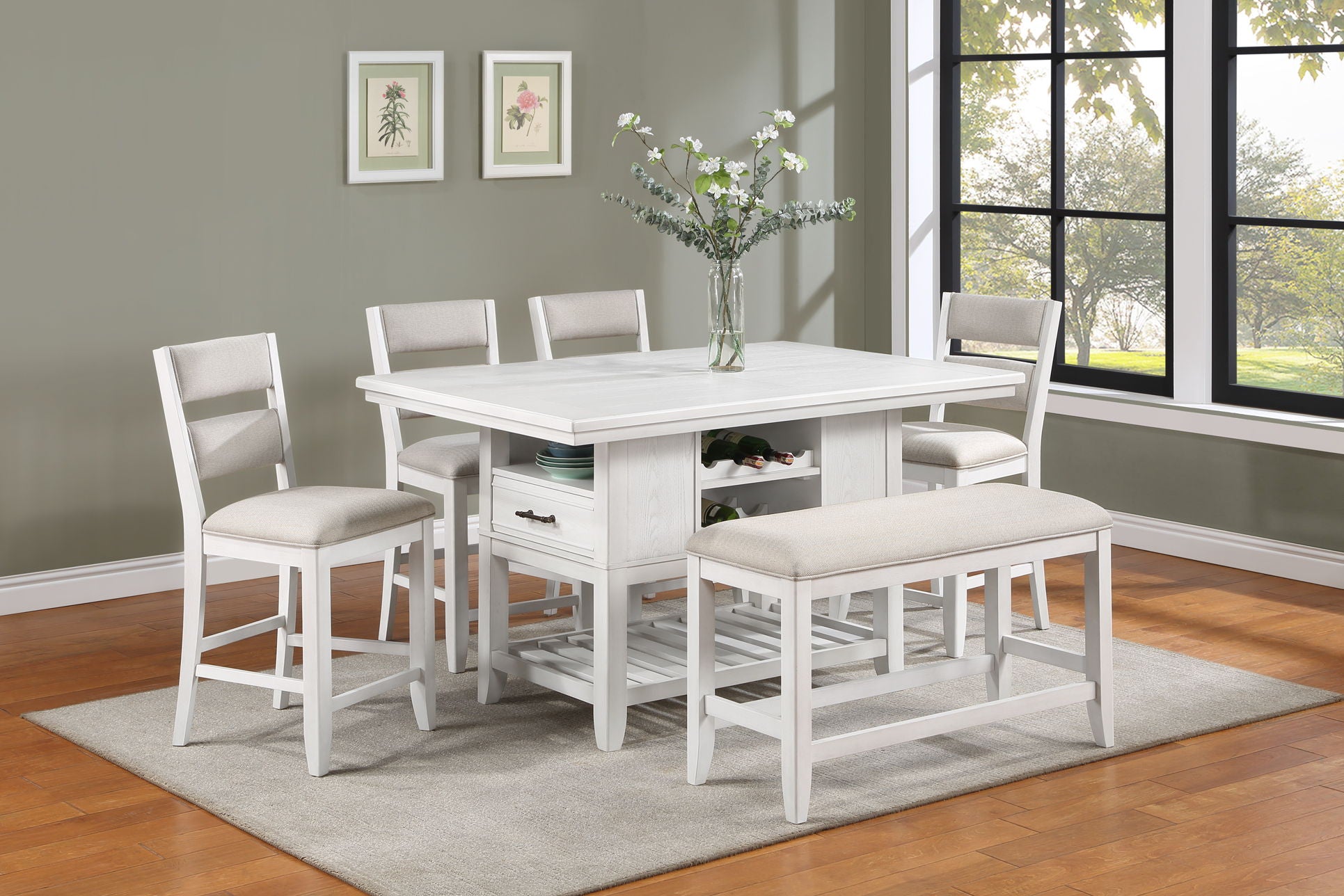 Wendy - Counter Height Bench - White / Beige