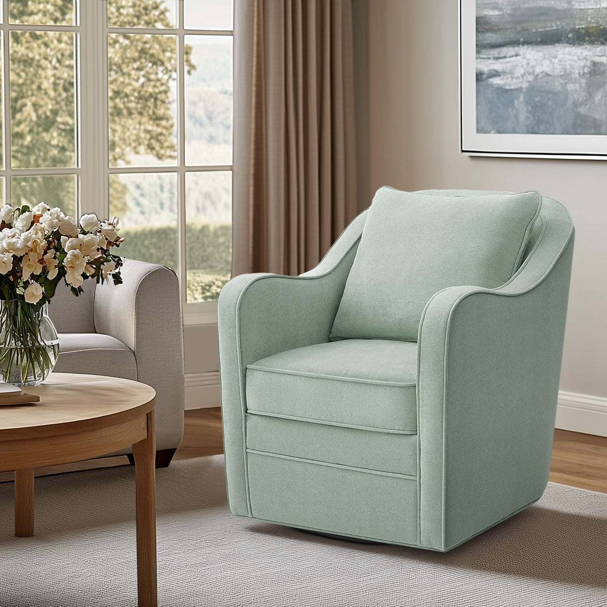 Brianne - Upholstered Swivel Curved Armchair - Mint