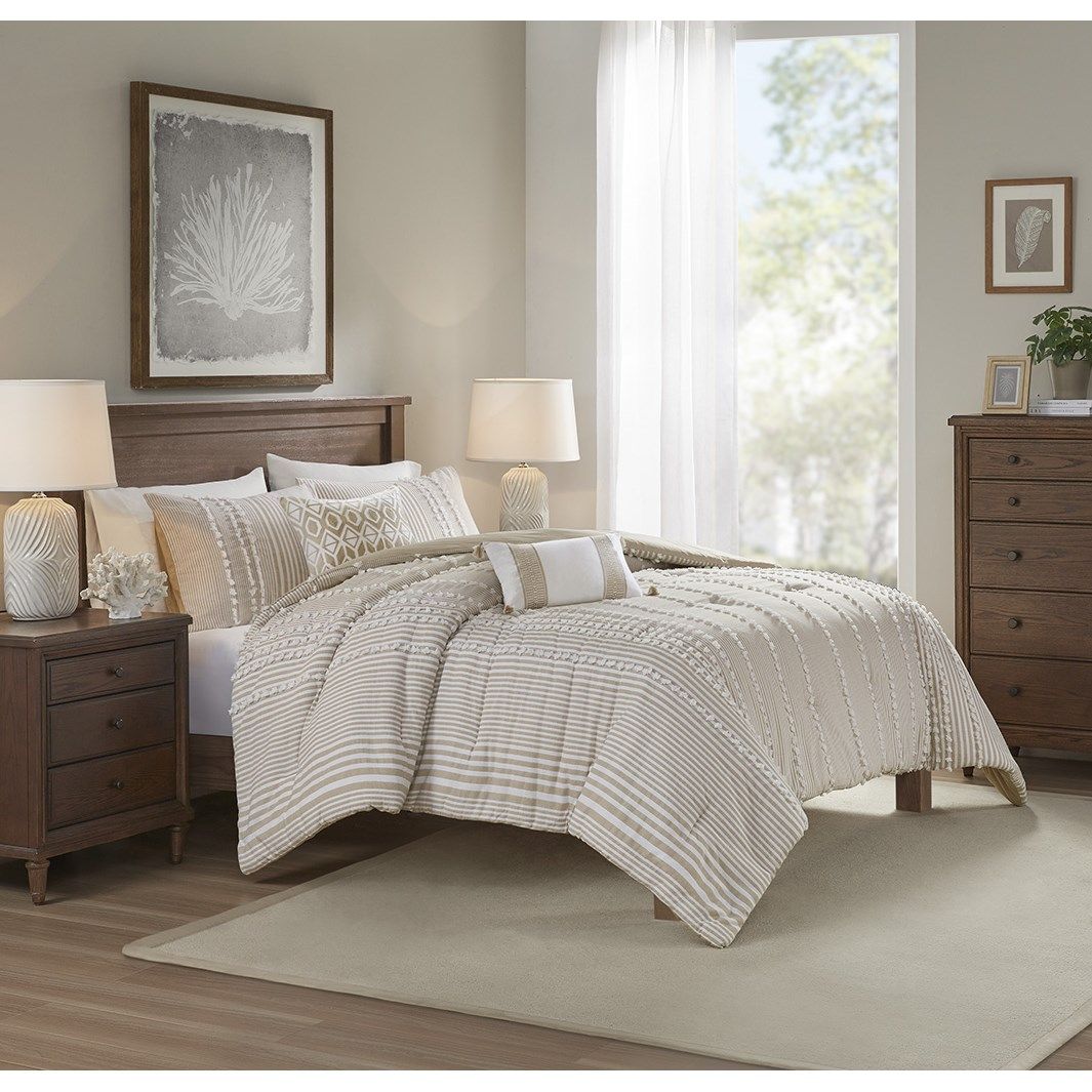 Anslee - 3 Piece Yarn Dyed Comforter Set - Taupe