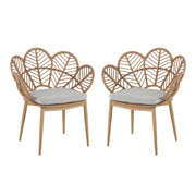 Kirk - Outdoor Wicker Peacock Shape Papasan Style Chair, Teak Finished Leg (Set of 2) - Beige / Light Brown / Light Teak