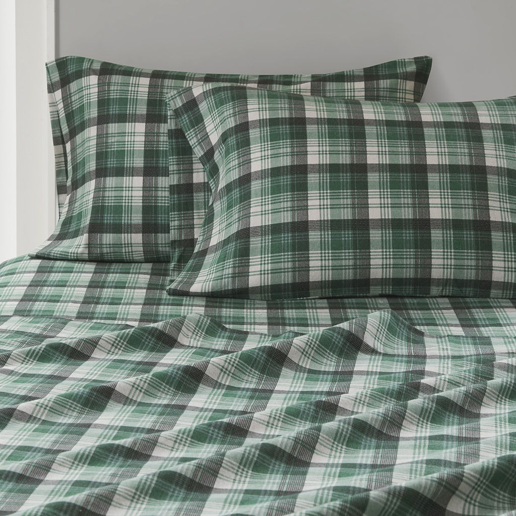 Flannel - Queen Sheet Set - Green Plaid