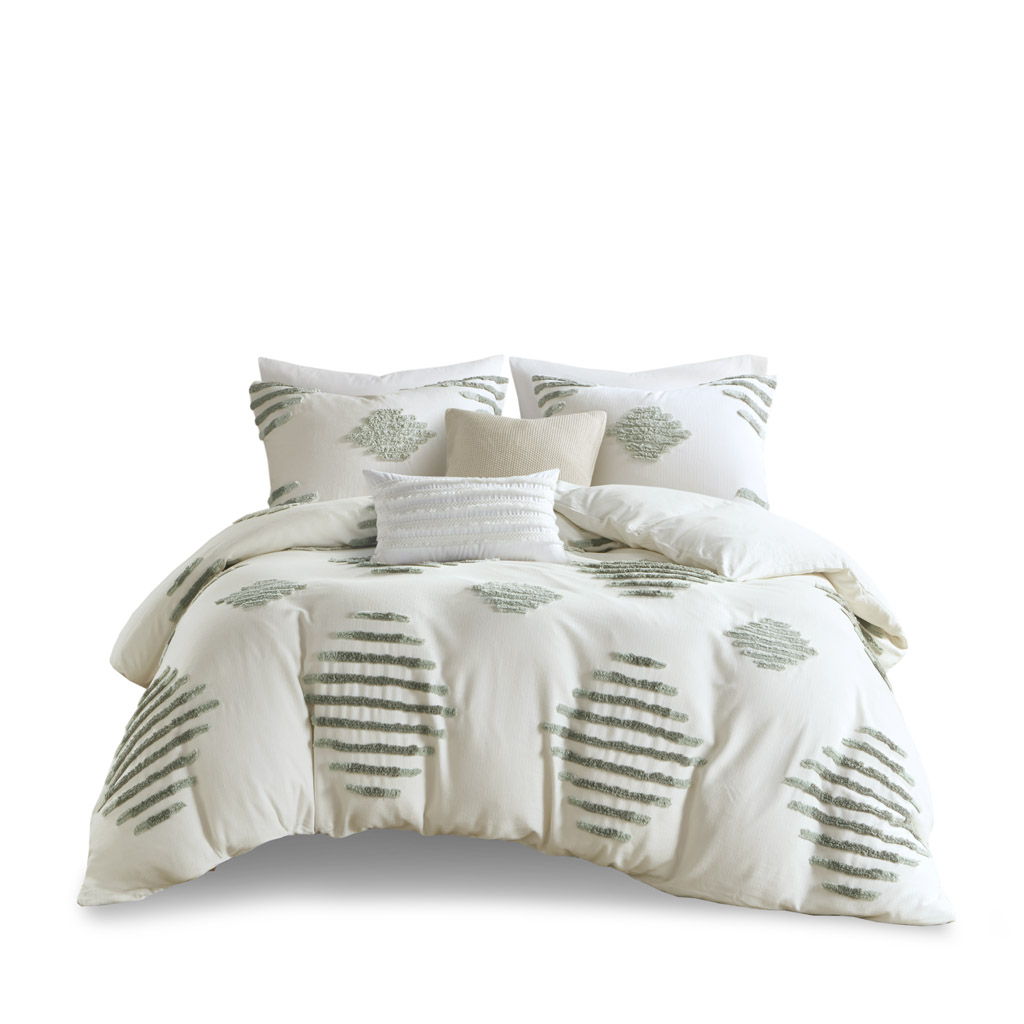 Tahli - 3 Piece Cotton Blend Chenille Duvet Cover Set - Green