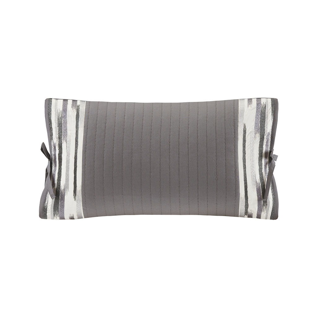 Hanae - Embroidered Oblong Decorative Pillow - Gray