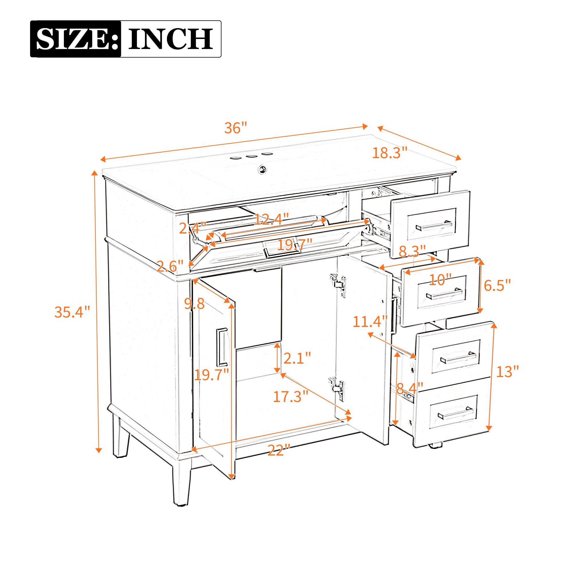 Modern Bathroom Vanity With Sink, Soft Close Doors, 4 Storage Drawers