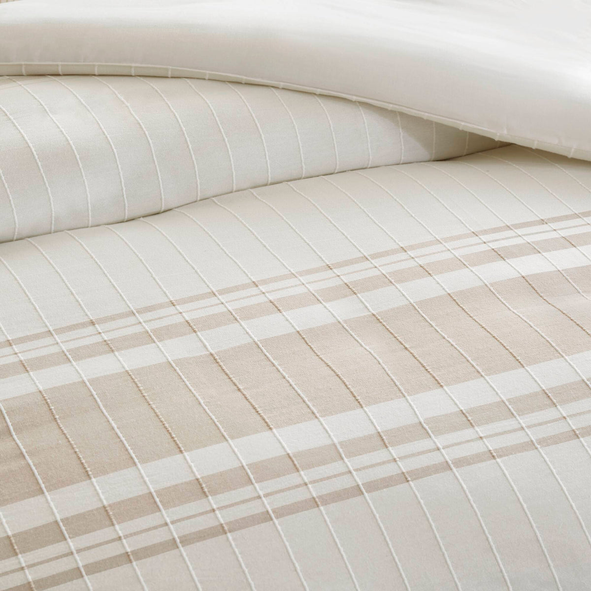Morgan - 5 Piece King Cotton Jaquard Duvet Set - Ivory / Taupe