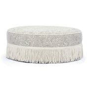 Tassy - Floral Tasseled Round Ottoman - Neutral