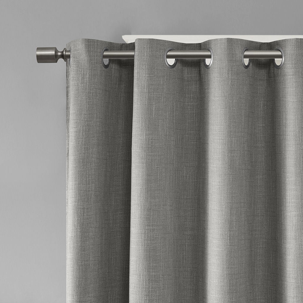 Maya - Printed Heathered Blackout Grommet Top Curtain Panel - Gray