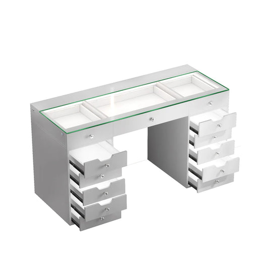 VANITII Eva Vanity Desk- White - 13 Storage Drawers