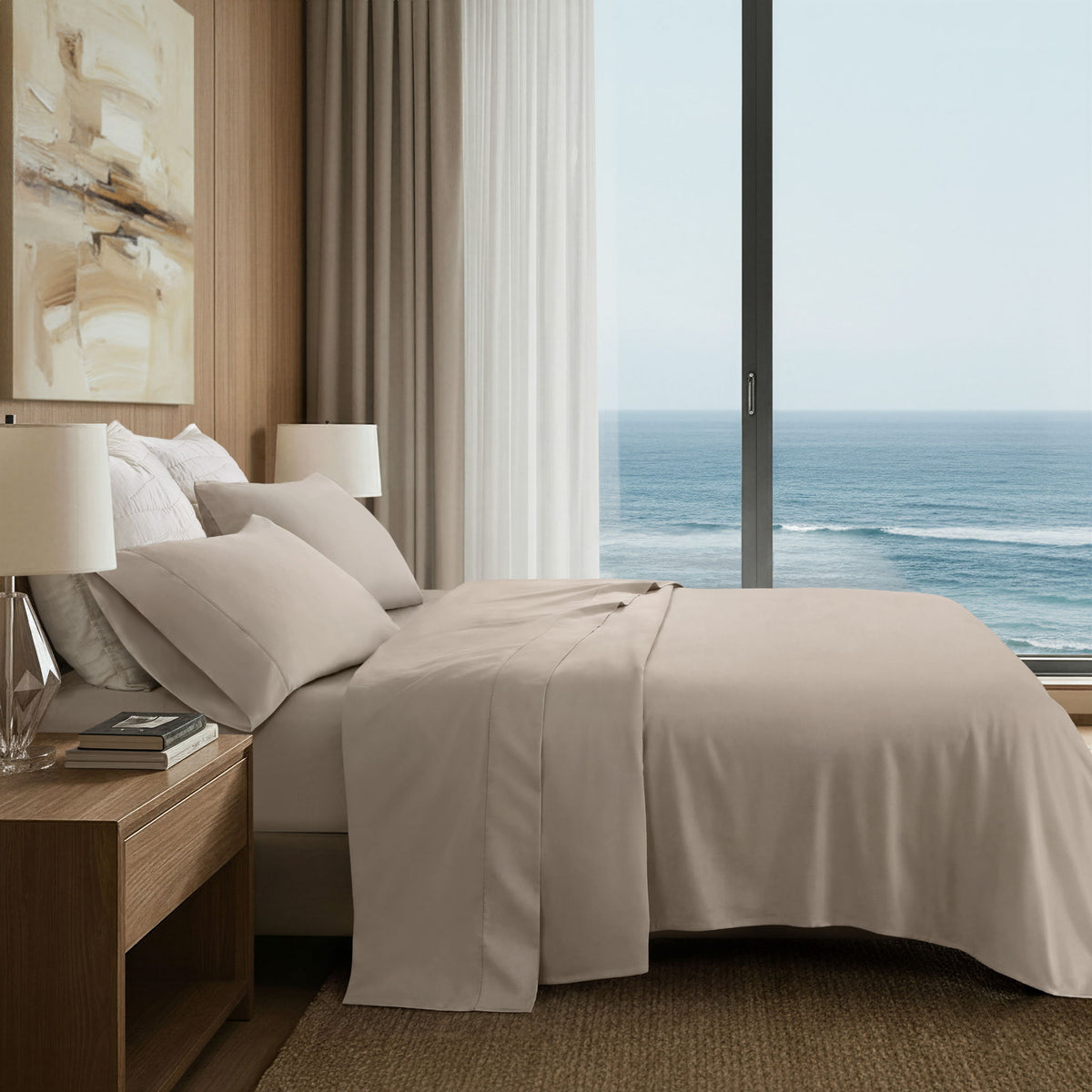Elina Supima - 4 Piece Split King Cotton Sheet Set - Linen