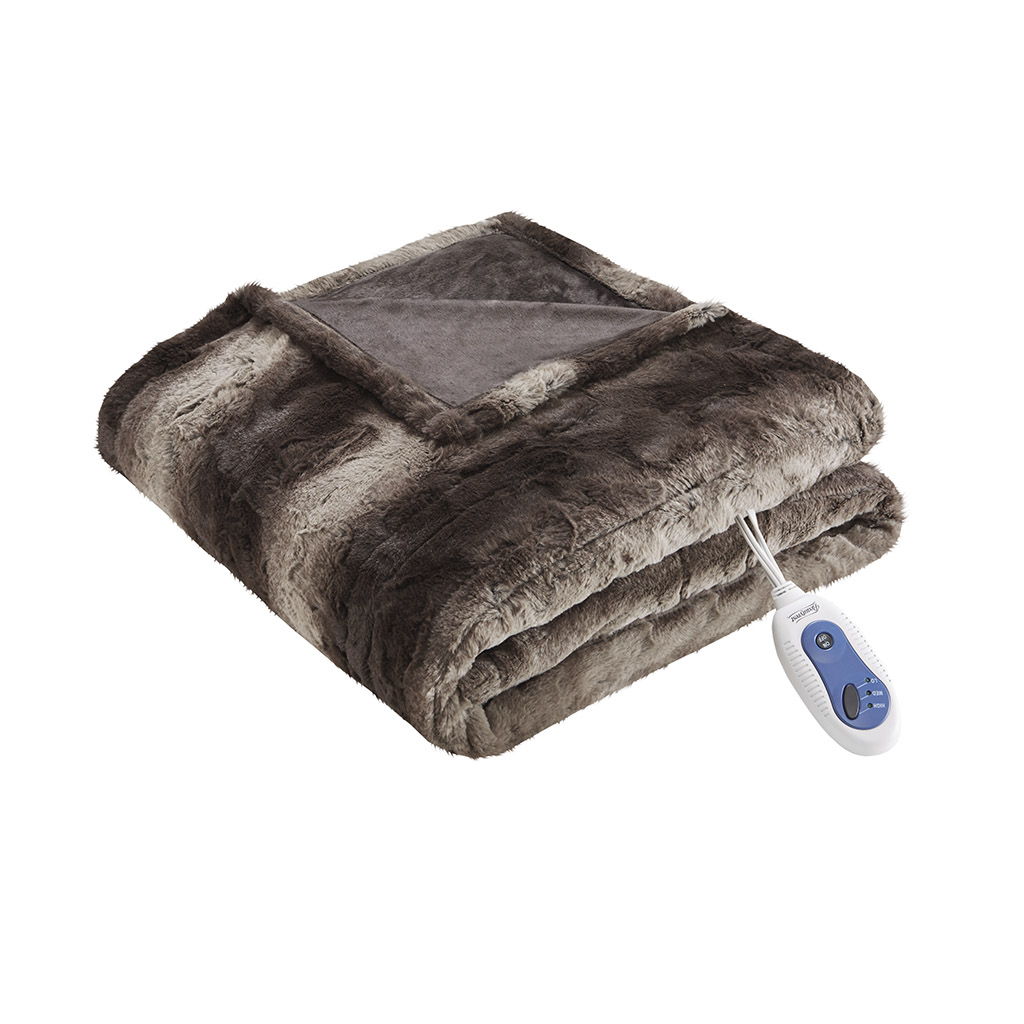 Zuri - Oversized Faux Fur Heated Throw - Brown