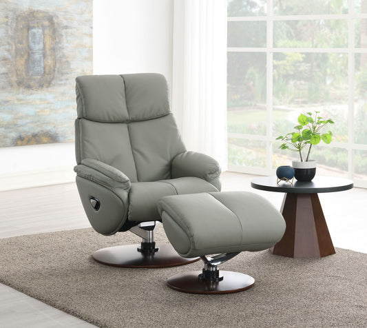 Kandoro - Top Grain Leather Accent Chair With Swivel & Ottoman - Gray