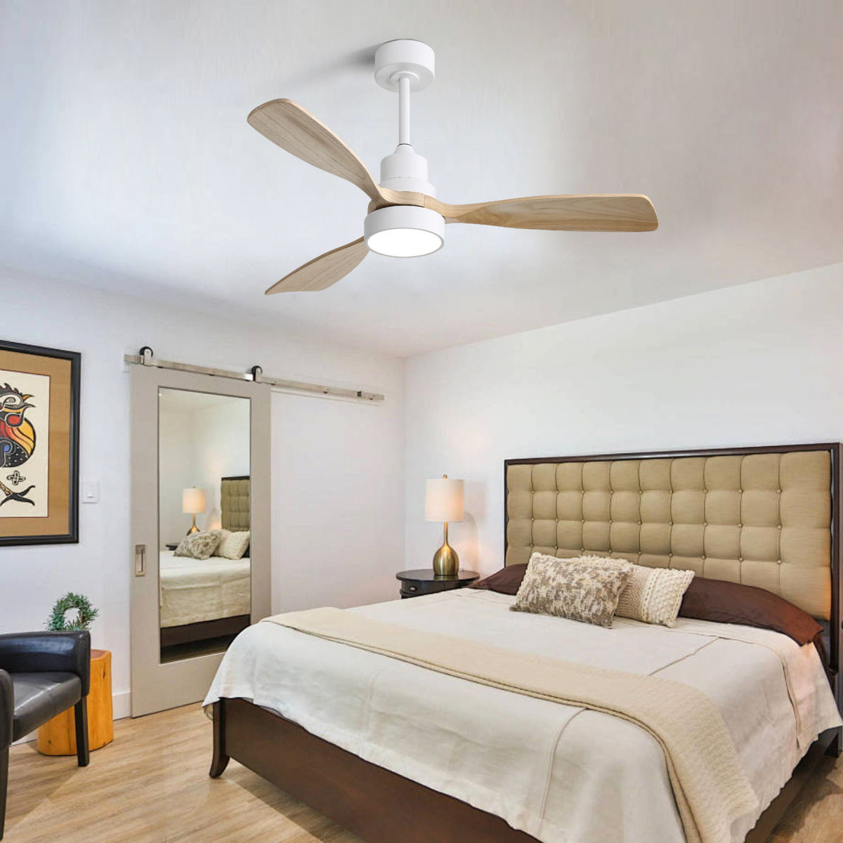 Indoor Ceiling Fan With Dimmable LED Light, 6 Speed Remote ControlLED DC Motor, Reversible Blades