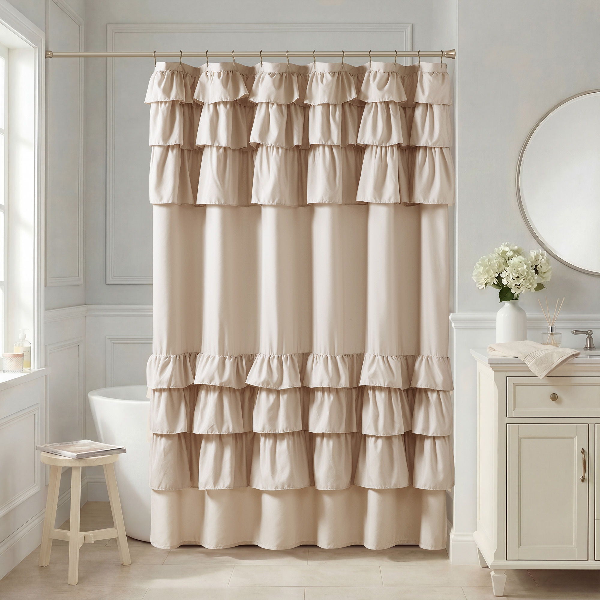 Grace - Ruffled Shower Curtain - Beige