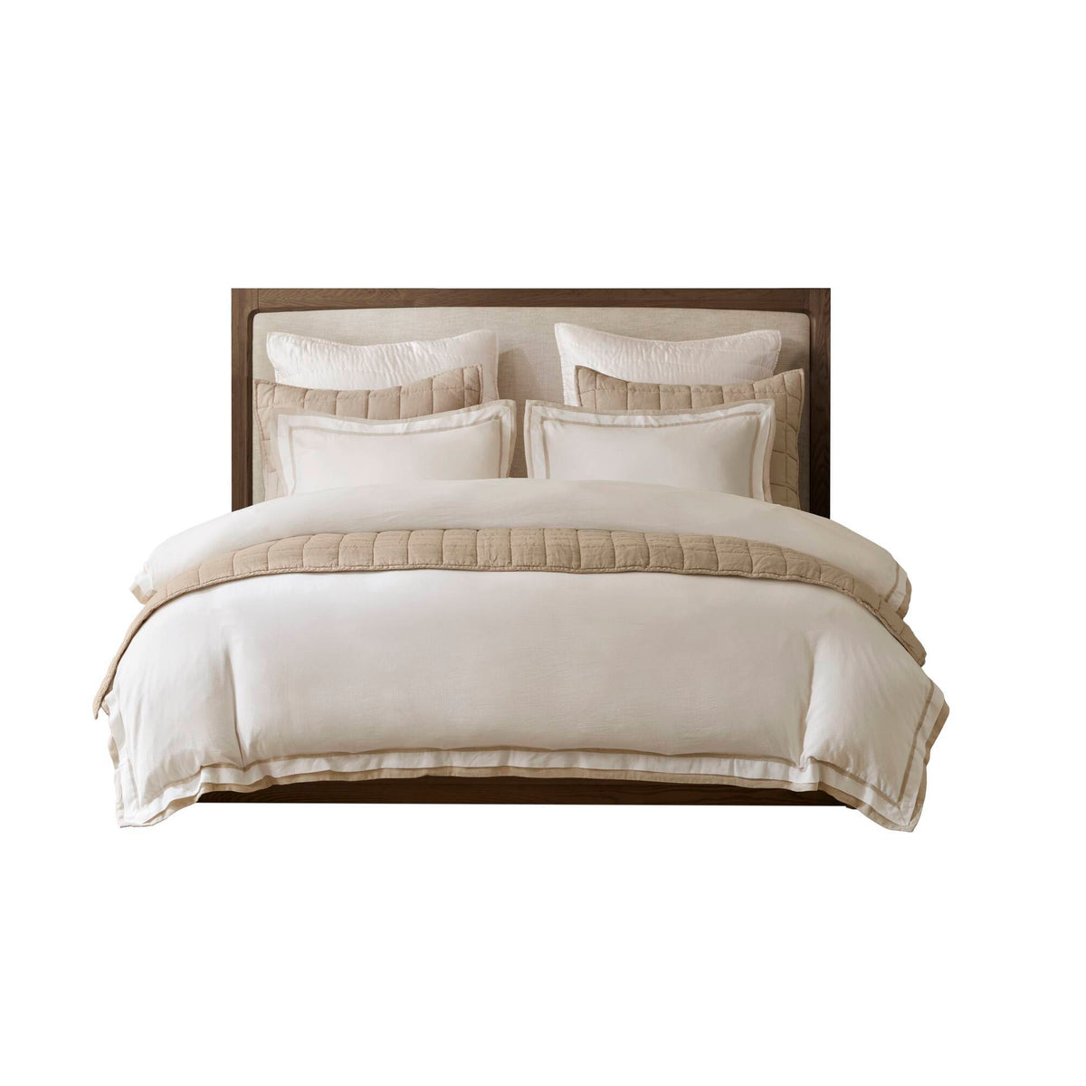 Linen Blend - Full/Queen Duvet Cover Set - White/Gold