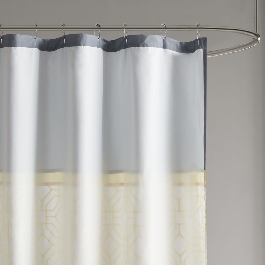 Donnell - Embroidered And Pieced Shower Curtain - Yellow / Gray
