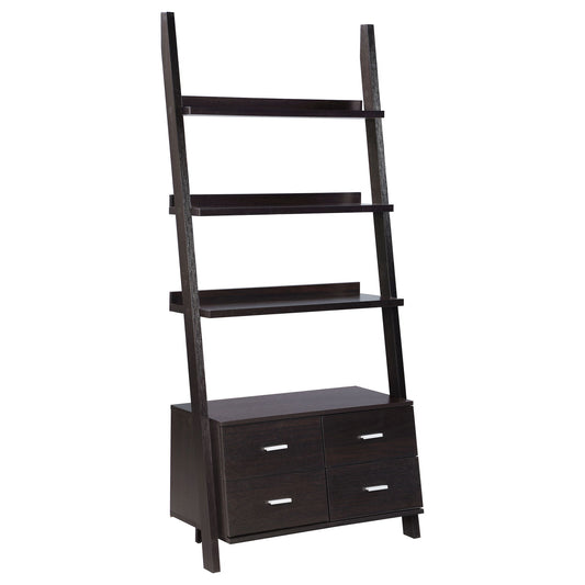 Shasta - 5 Shelf Ladder Bookshelf With Drawers - Cappuccino