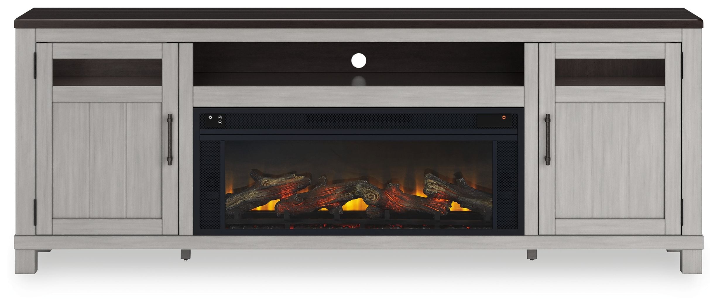 Darborn - 88" TV Stand With Electric Infrared Fireplace Insert - Gray / Brown