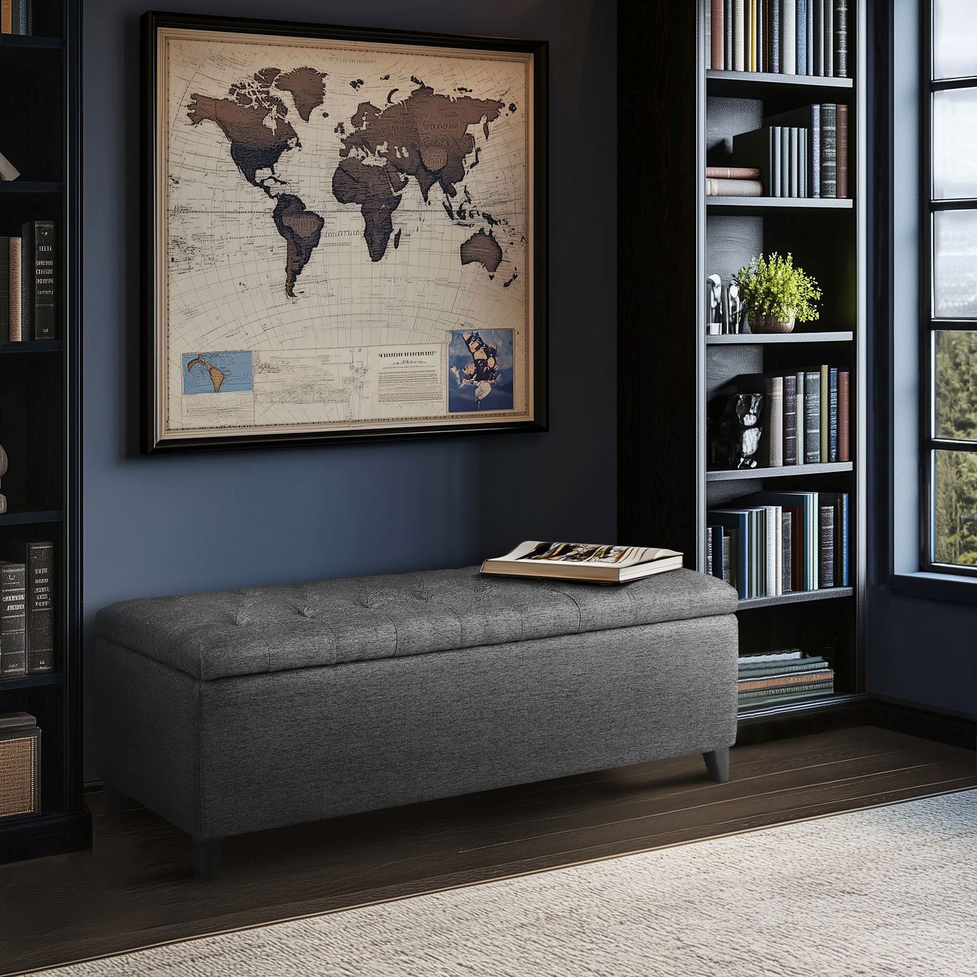 Shandra - Tufted Top Soft Close Storage Bench - Charcoal