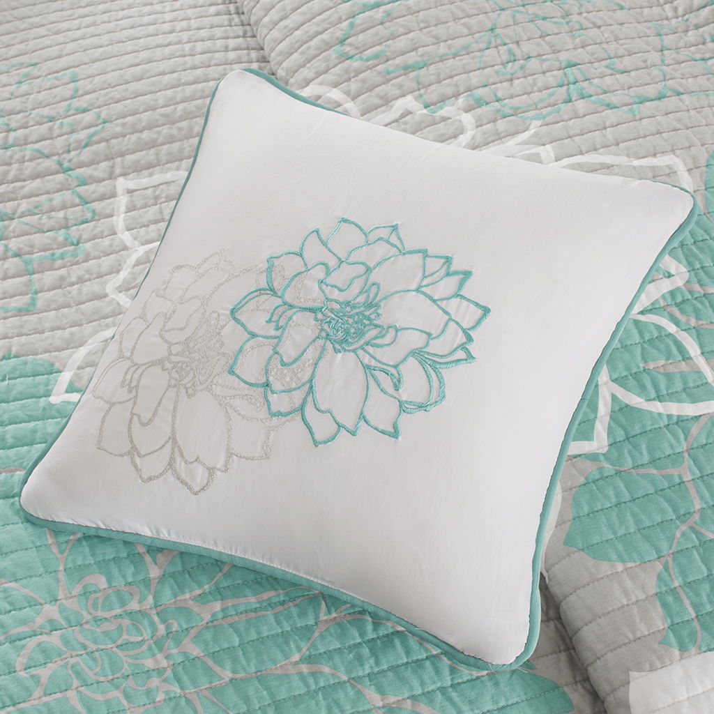 Lola - 6 Piece Reversible Printed Coverlet Set - Aqua