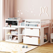 Low Loft Bed With Rolling Desk, Shelf And Drawers