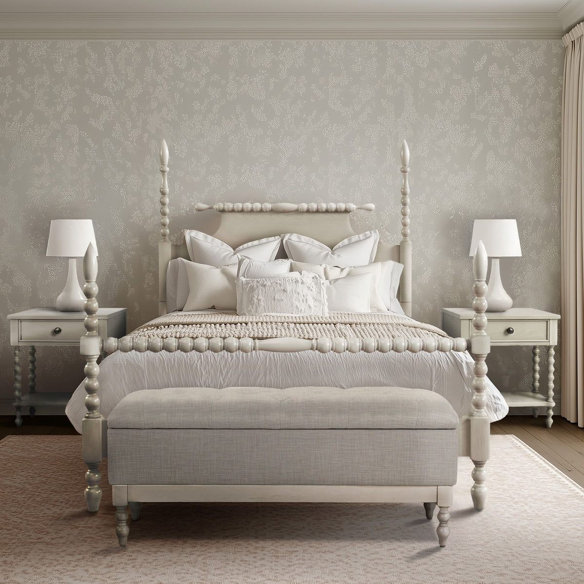 Beckett - Queen Turned Spindle Bed - Antique Cream