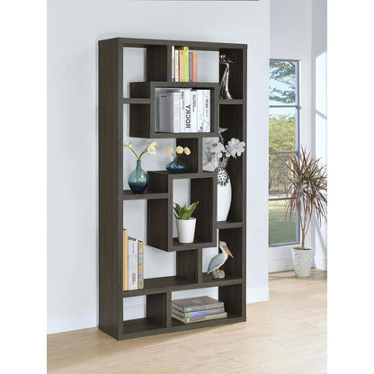 10 Shelf Open Back Bookcase With Interlocking Shelves - Gray