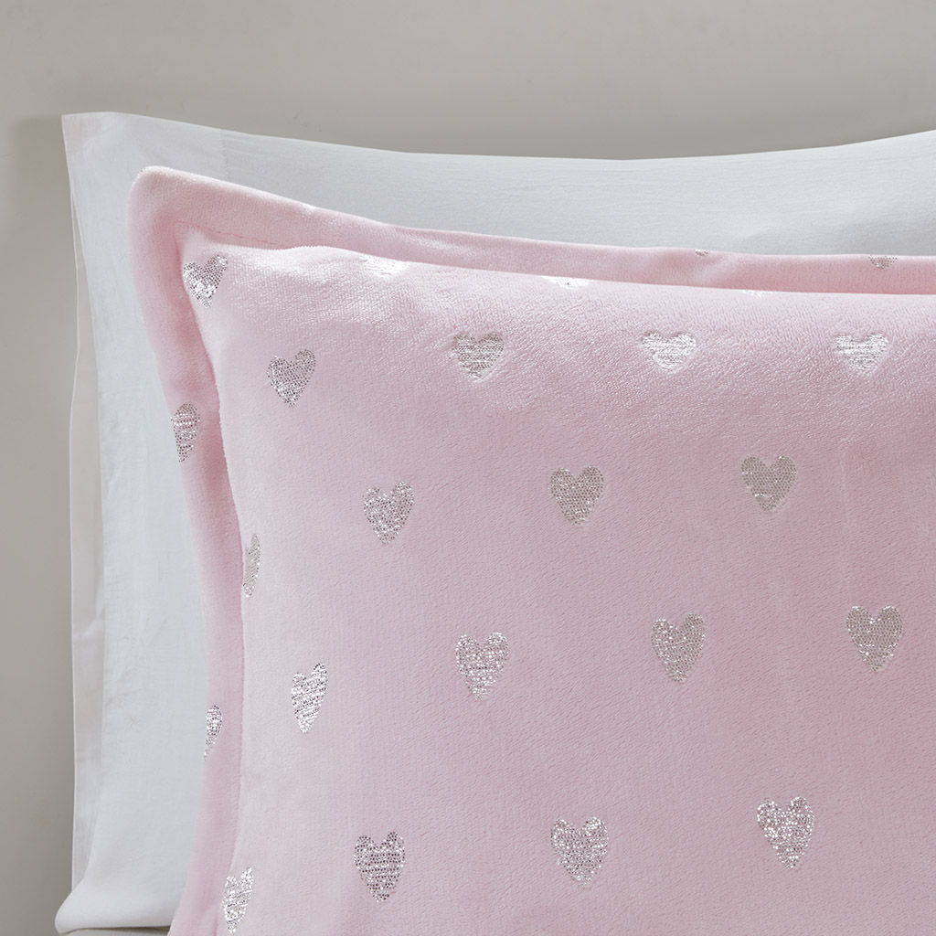 Rosalie - Metallic Printed Comforter Set - Pink / Silver