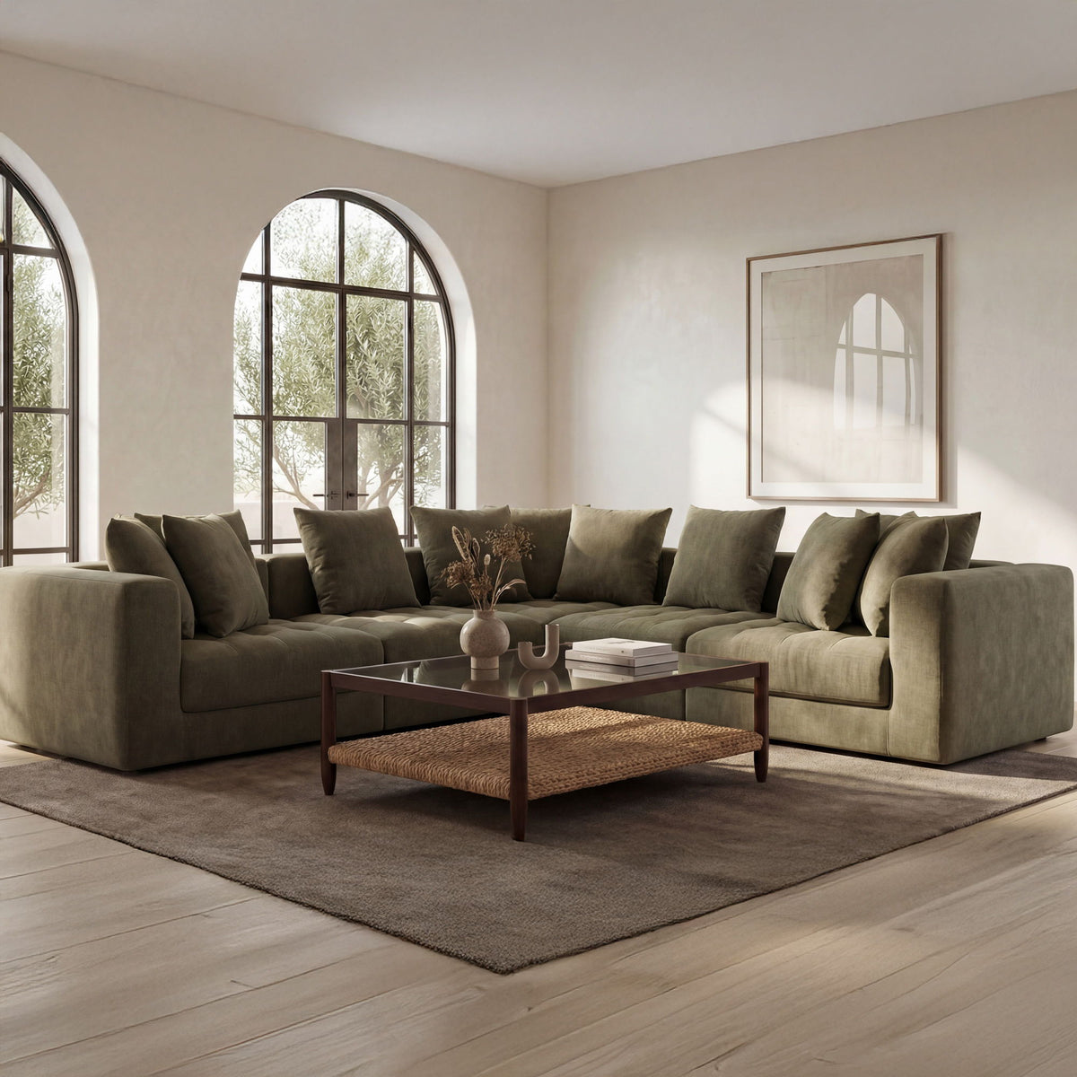 Davie - Corner Chair - Olive Green