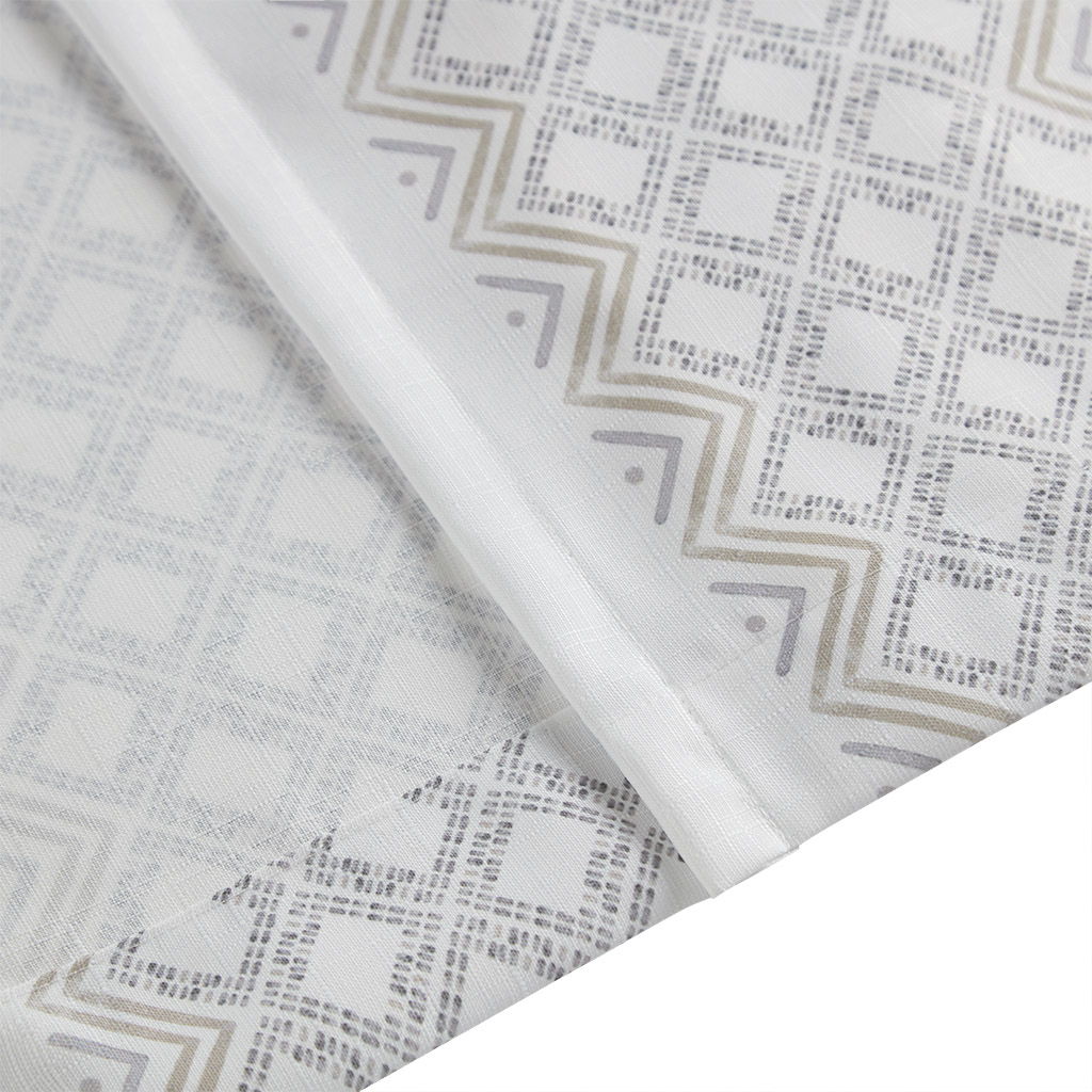 Ebby - Poly Printed Curtain Panel With Tufted Stripe (Set of 2) - White / Taupe