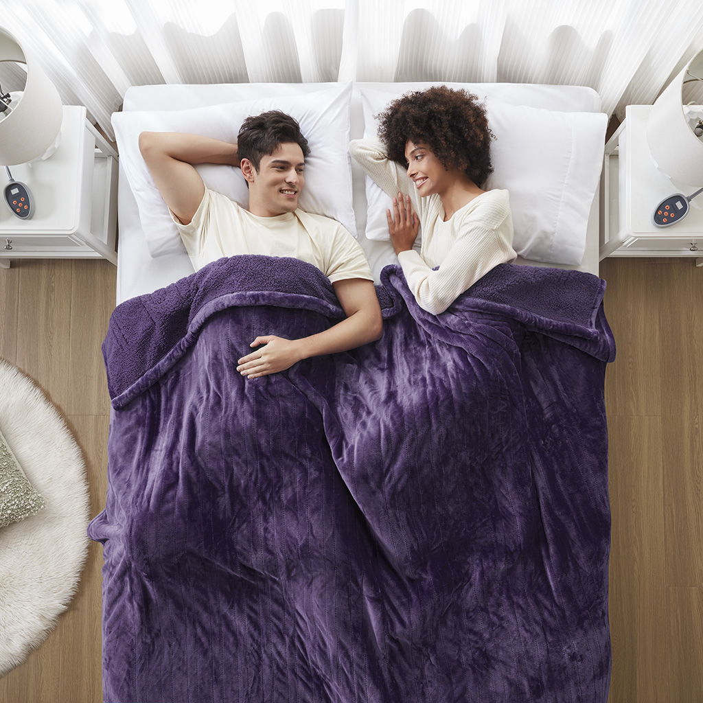 Heated Microlight to Berber - King Blanket - Purple