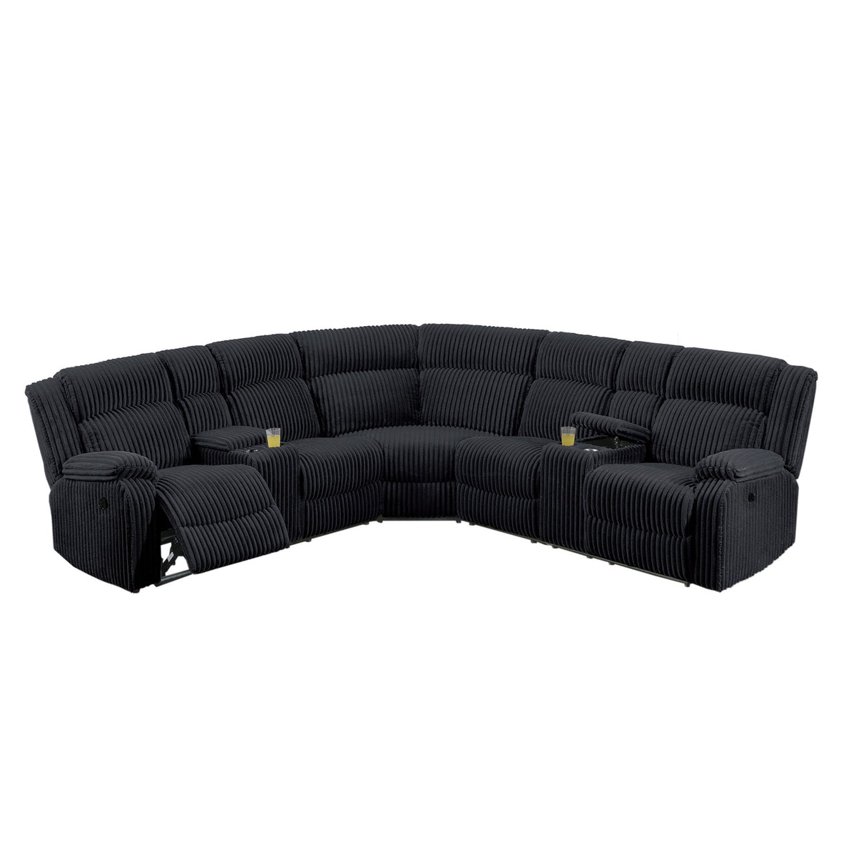 Manual Motion Reclining Sectional LAF / RAF Loveseat With Consoles Cup Holders Upholstered Living Room - Black