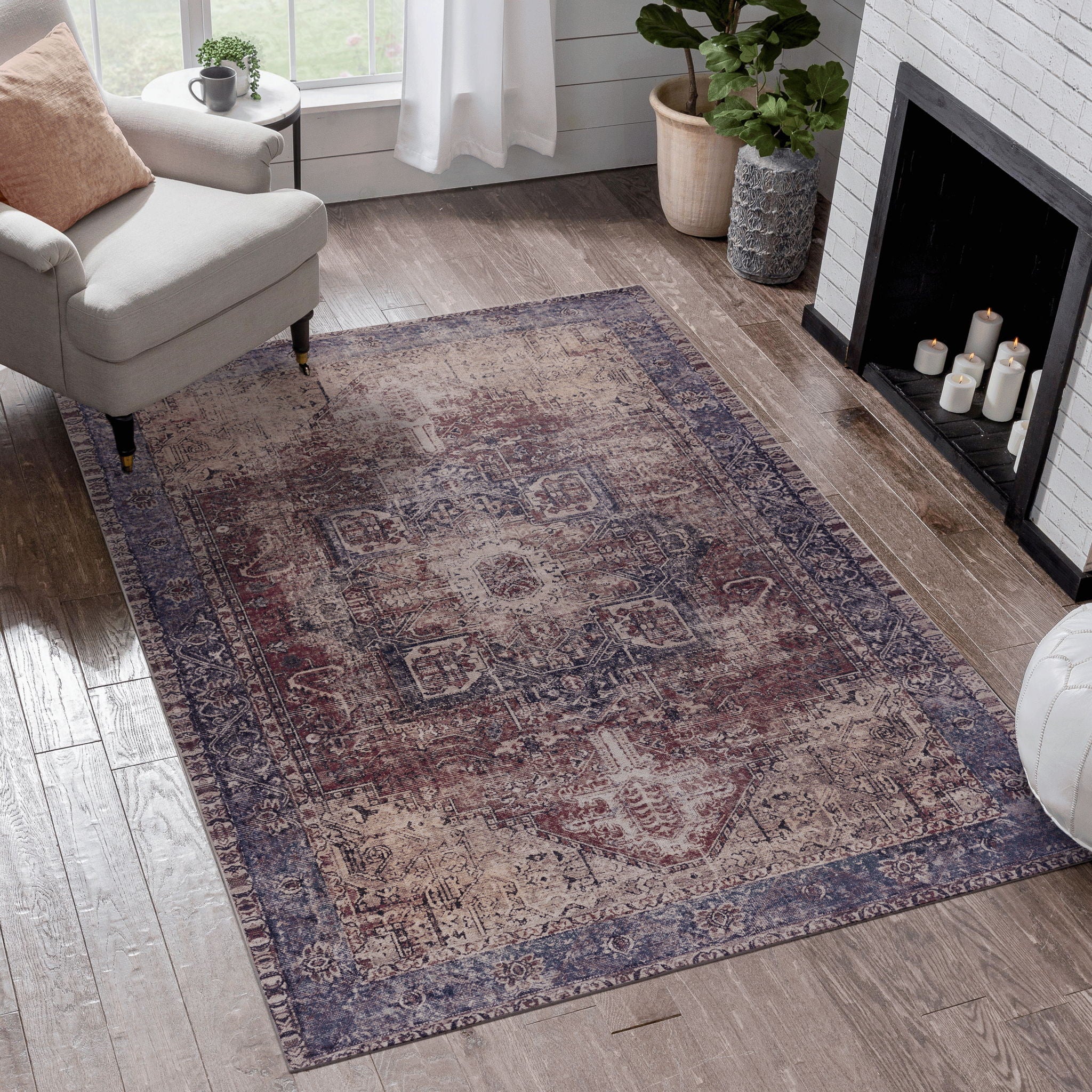 Maval - 6' X 9' Washable Area Rug - Burgundy