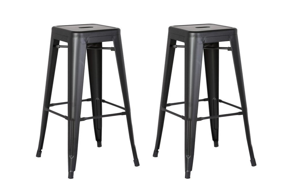 Set of Two 30" Black Iron Backless Bar Height Bar Chairs