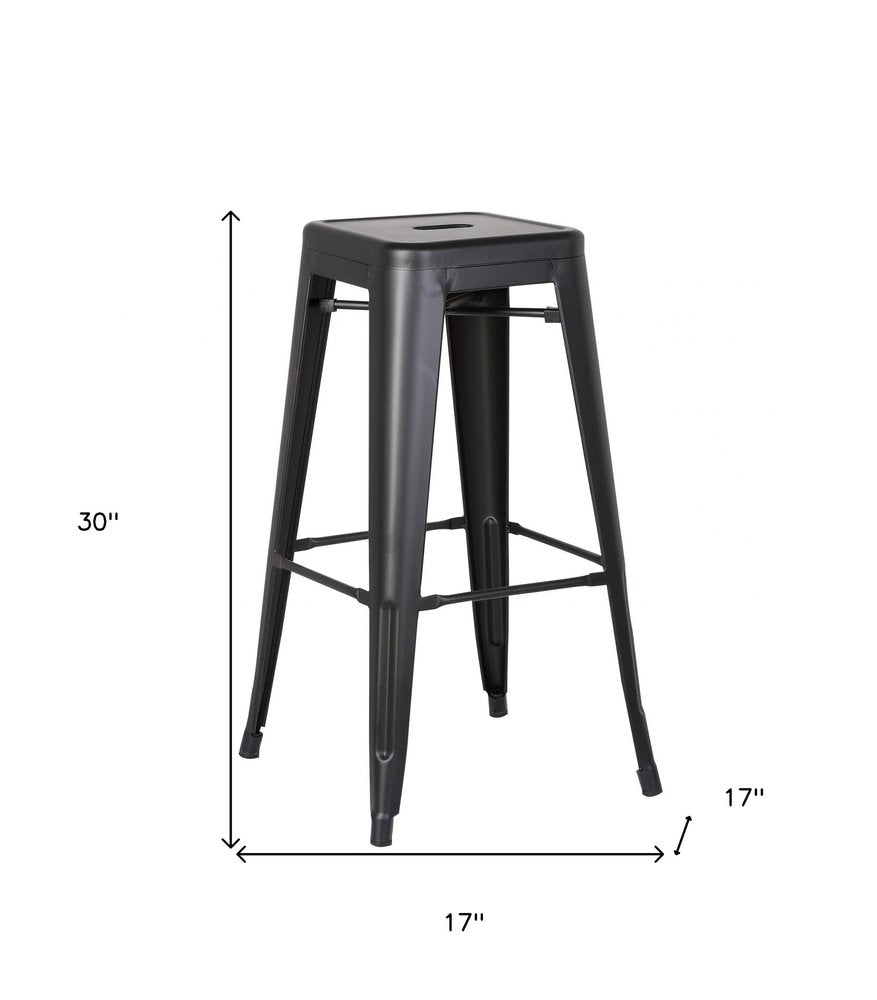Set of Two 30" Black Iron Backless Bar Height Bar Chairs
