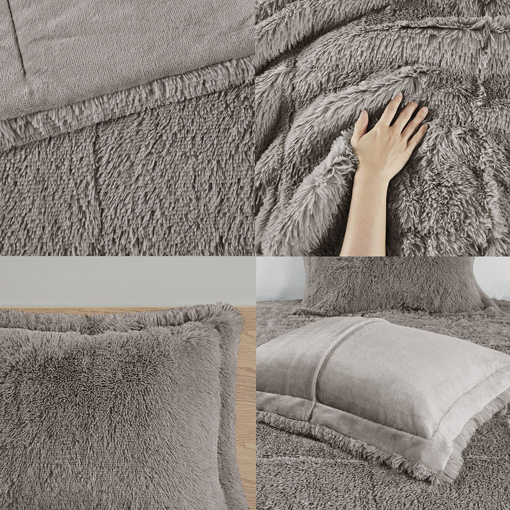 Malea - Twin Shaggy Comforter Mini Set - Gray