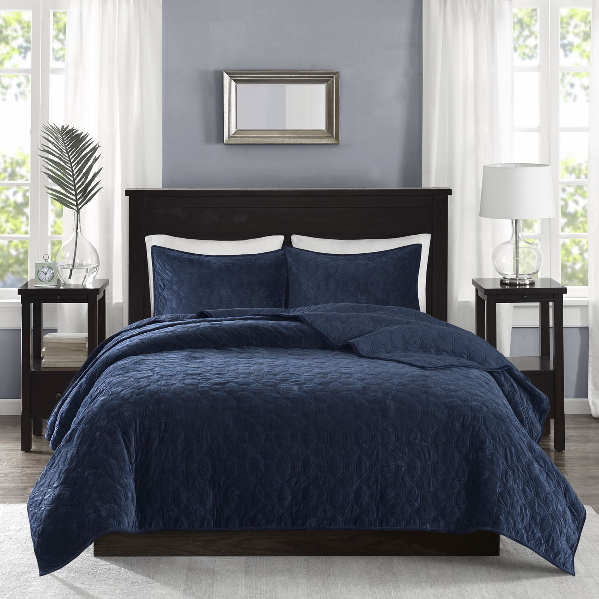 Harper - King Reversible 3 Piece Coverlet Set - Navy