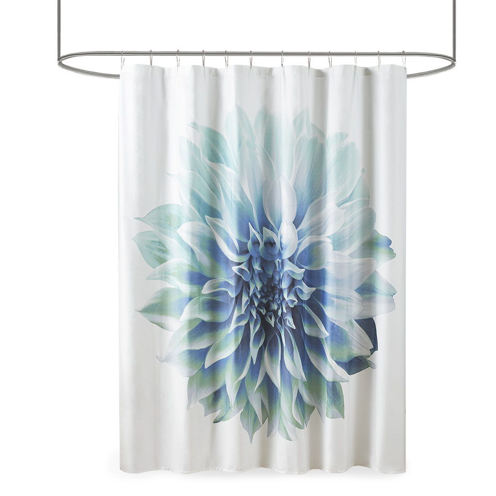 Norah - Printed Floral Shower Curtain - Aqua