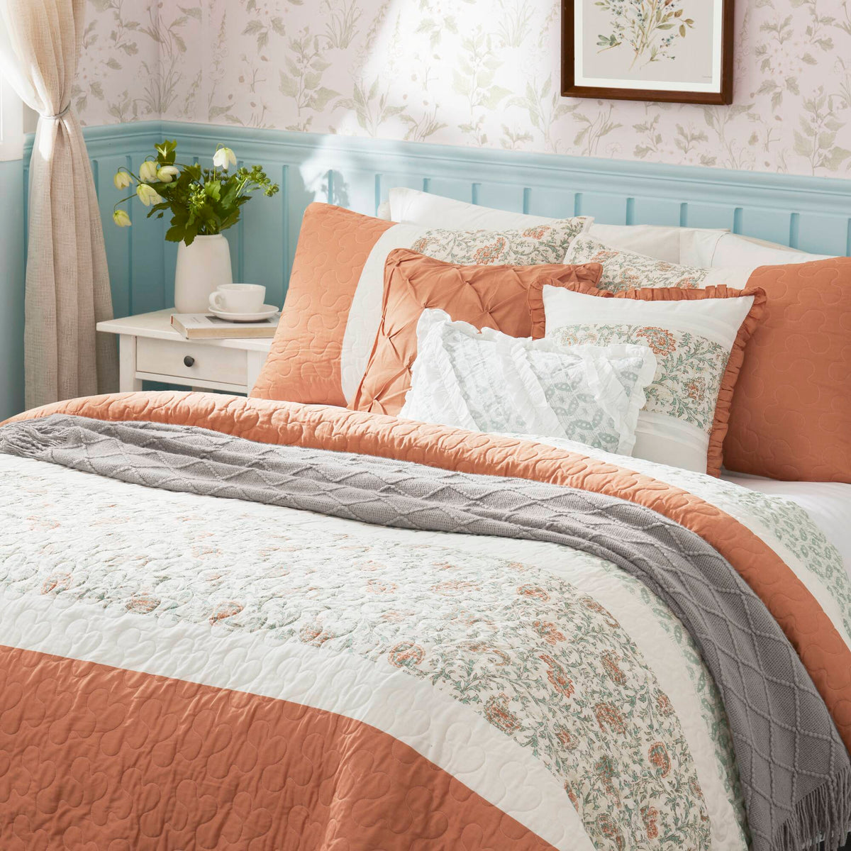 Dawn - King 6 Piece Reversible Coverlet Set - Coral