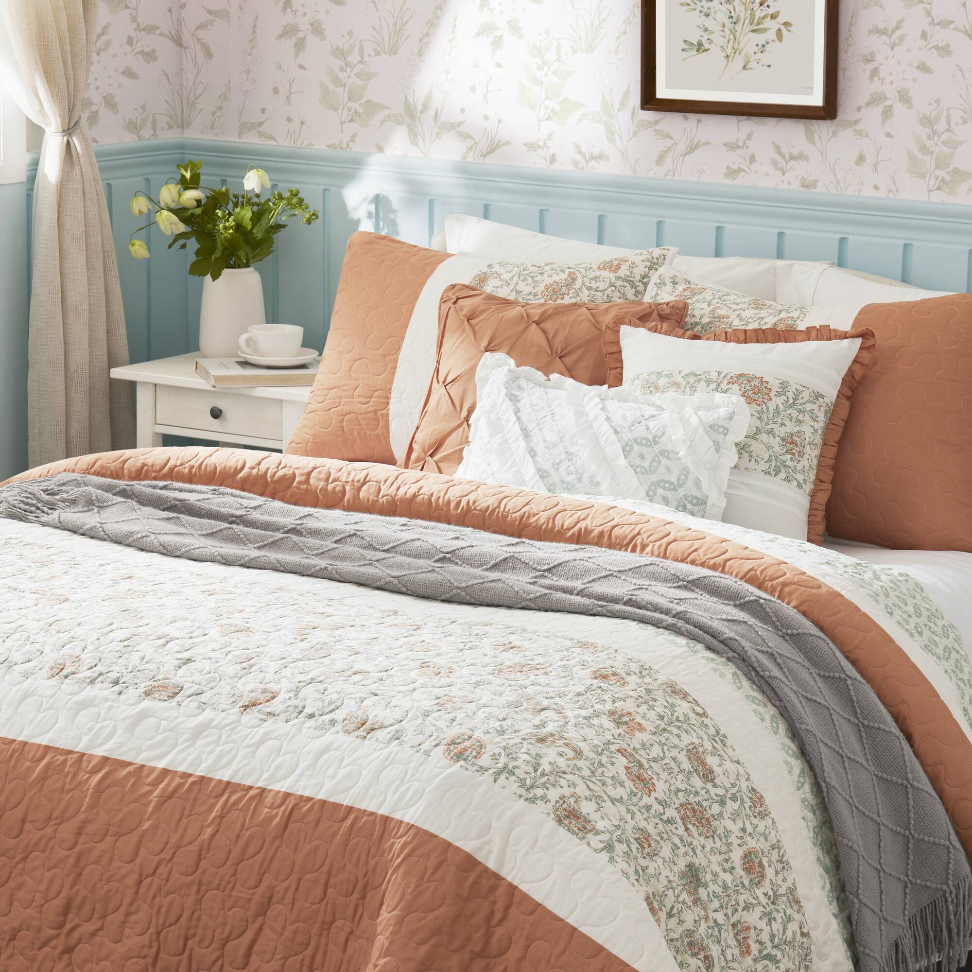 Dawn - 6 Piece Reversible Coverlet Set - Coral
