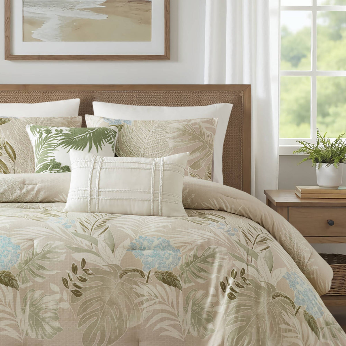 Kiawah Island - 6 Piece Queen Oversized Cotton Comforter Set With Throw Pillow - Taupe